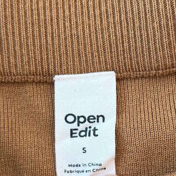 Open Edit Rib Pencil Midi Length Knit Skirt Stretch Size S Tan Dale - Picture 3 of 4